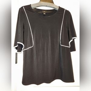 Black blouse with white trim